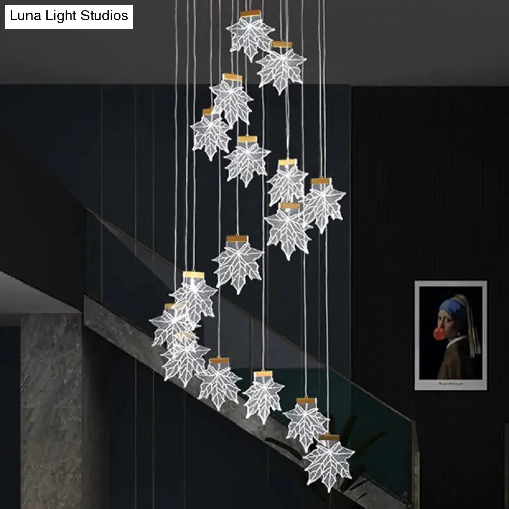 Maple Leaves Pendant LED Suspension Lamp - Simplicity Acrylic Gold Design for Stairs