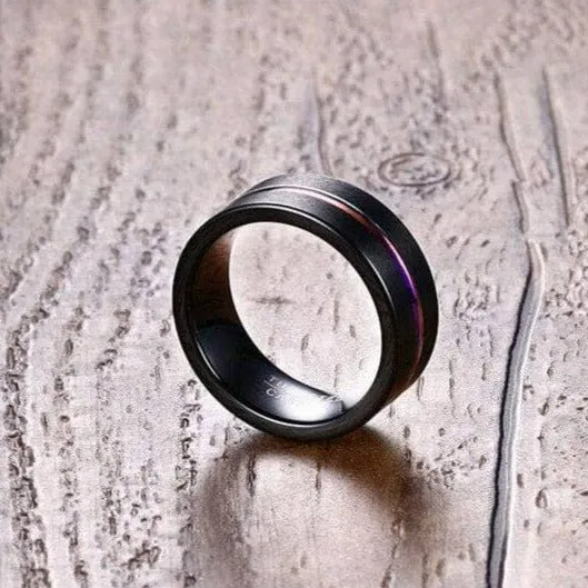 Men's Tungsten Wedding Band with Rainbow Line