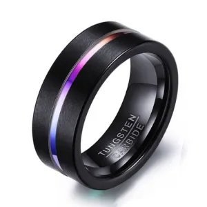 Men's Tungsten Wedding Band with Rainbow Line