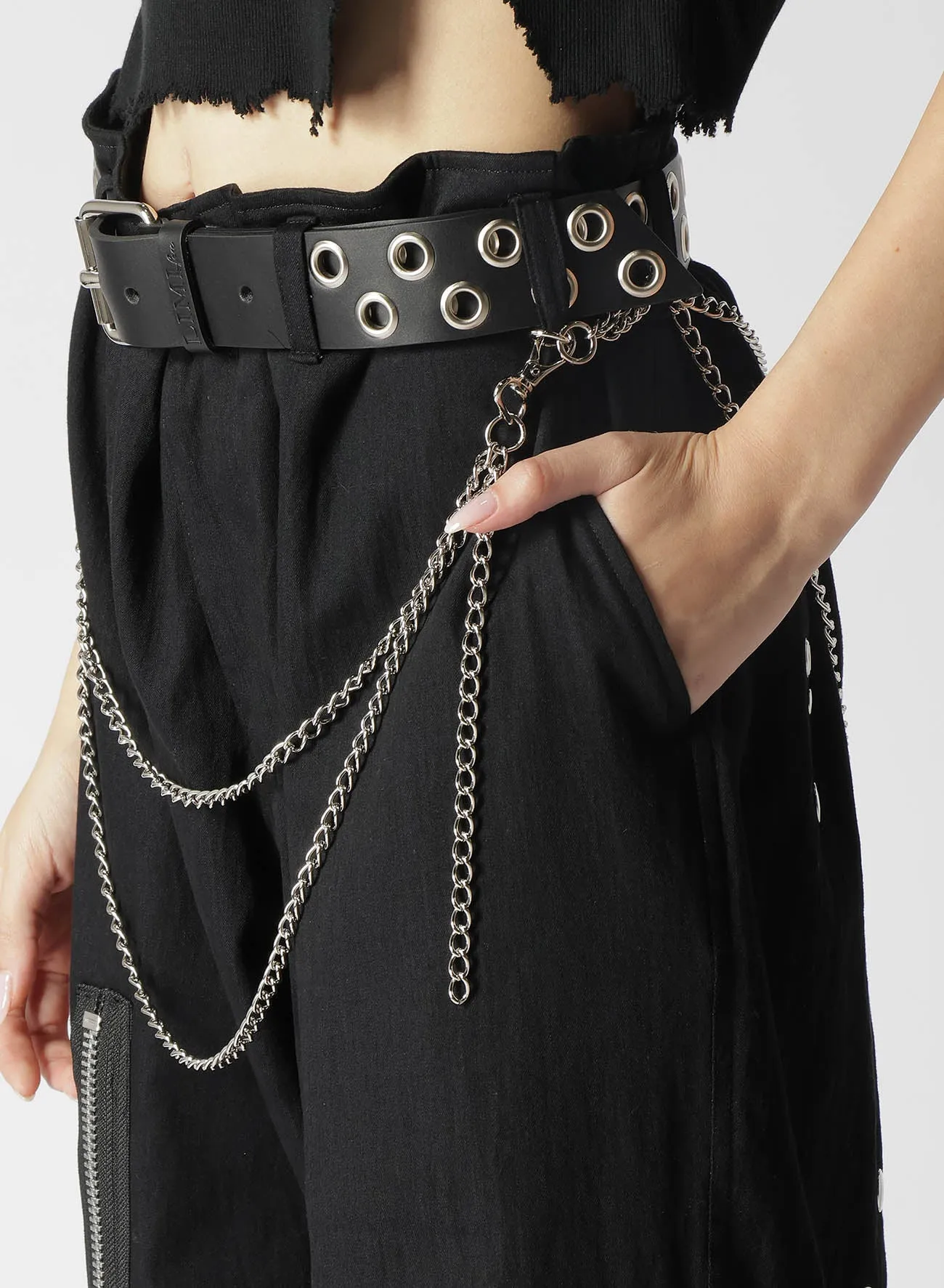 METAL EYELET DENIM PANTS