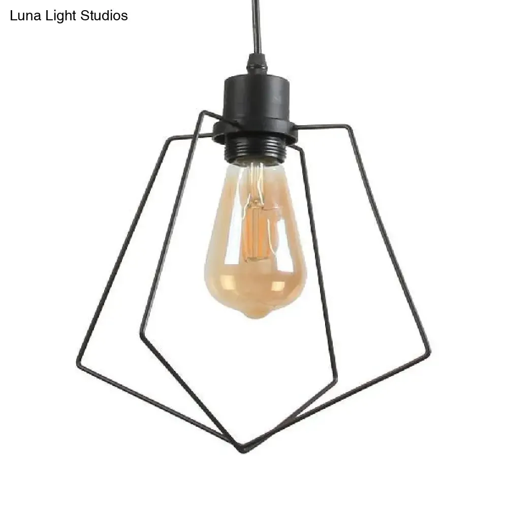 Metal Suspended Light - 1/3-Pack Pentagon Style, Indoor Hanging Lamp in Black/Gold Finish