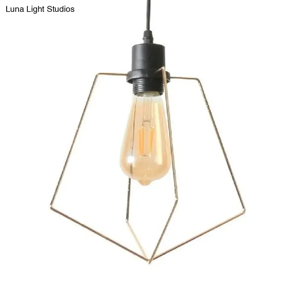 Metal Suspended Light - 1/3-Pack Pentagon Style, Indoor Hanging Lamp in Black/Gold Finish