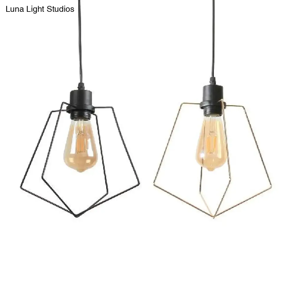 Metal Suspended Light - 1/3-Pack Pentagon Style, Indoor Hanging Lamp in Black/Gold Finish