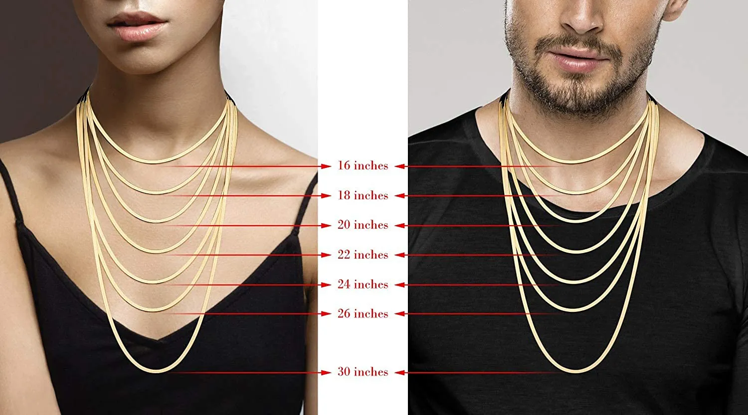 Miabella 18K Gold over Sterling Silver Italian Solid 3.5Mm Flexible Flat Herringbone Chain Necklace for Women Men 16, 18, 20, 22, 24, 26, 30 Inch Made in Italy