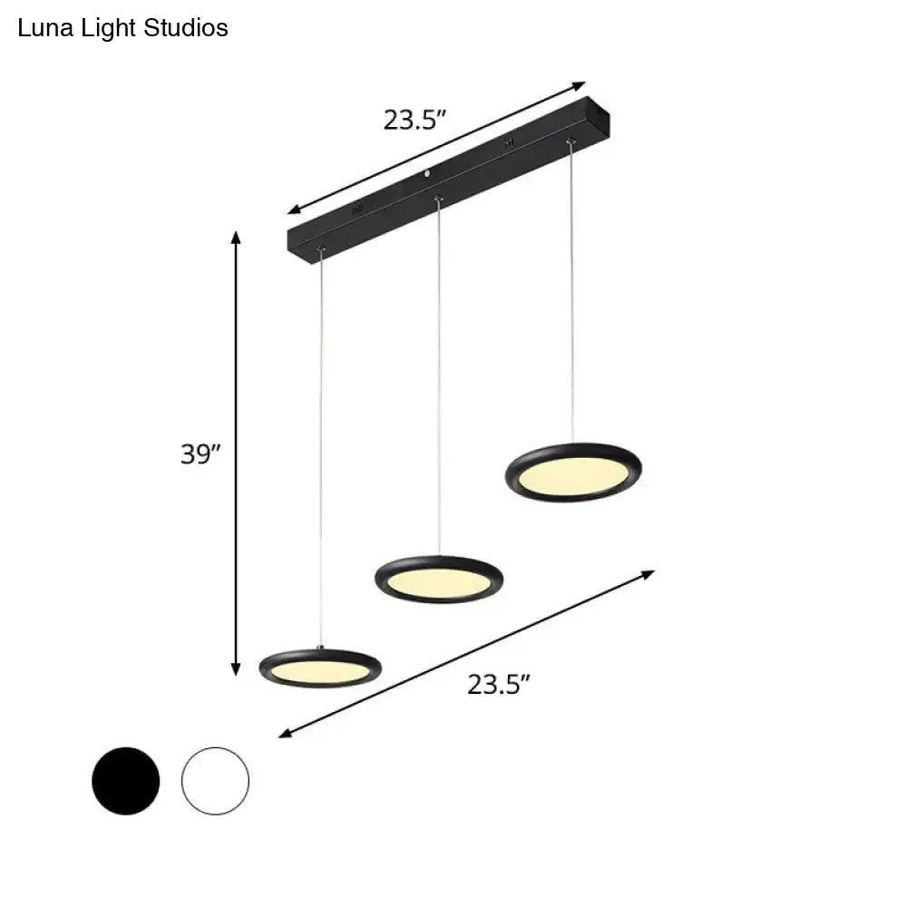 Minimalist Black/White Multi-Light Pendant with 3 Acrylic Disc Lights - Warm/White Light, Ideal for Kitchen Dinette