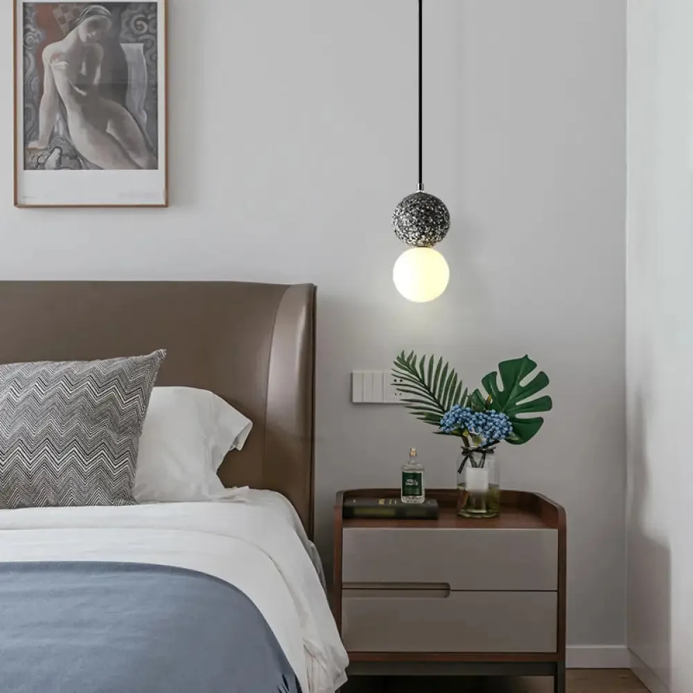 Minimalist Frosted Glass Pendant Light with Terrazzo Accent - Ideal for Dining Room