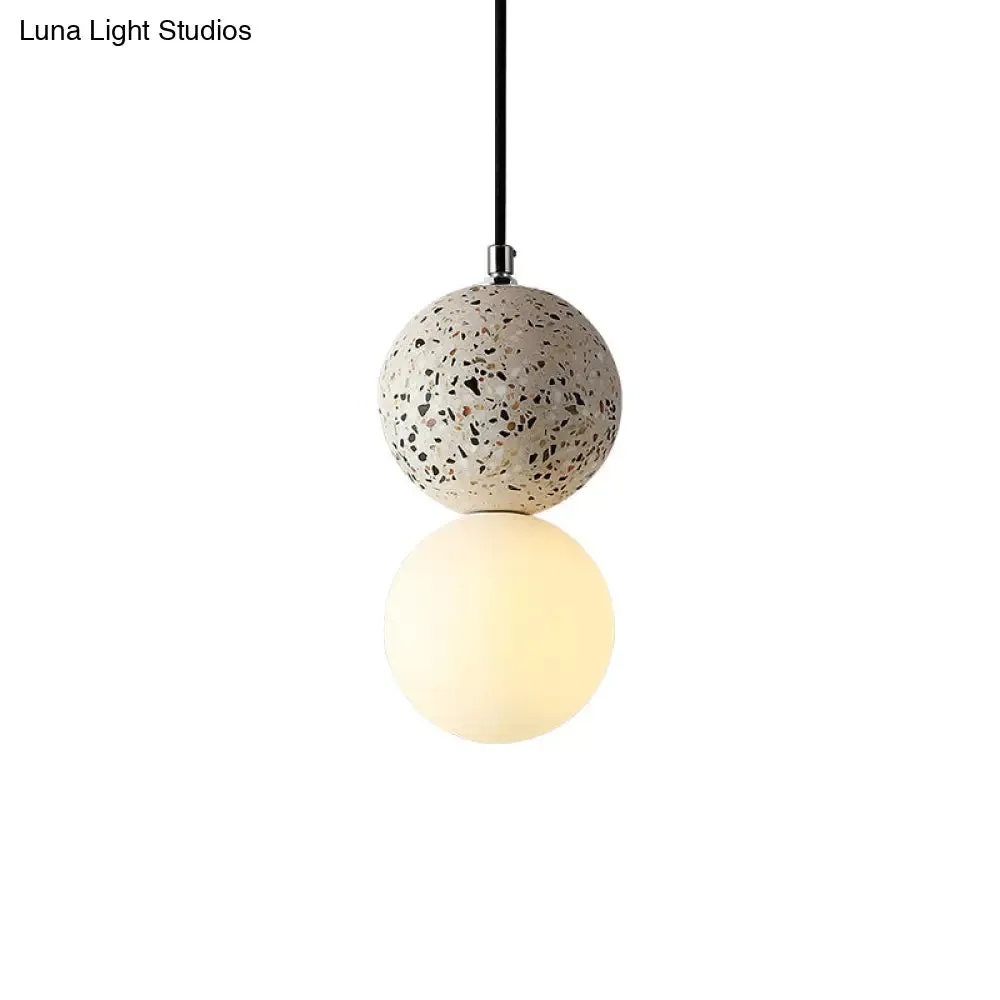 Minimalist Frosted Glass Pendant Light with Terrazzo Accent - Ideal for Dining Room