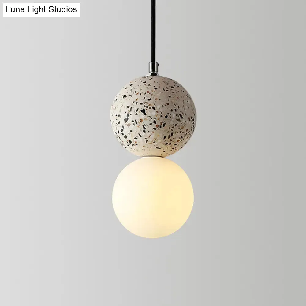 Minimalist Frosted Glass Pendant Light with Terrazzo Accent - Ideal for Dining Room