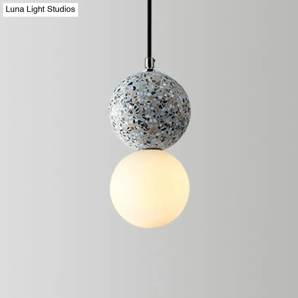 Minimalist Frosted Glass Pendant Light with Terrazzo Accent - Ideal for Dining Room