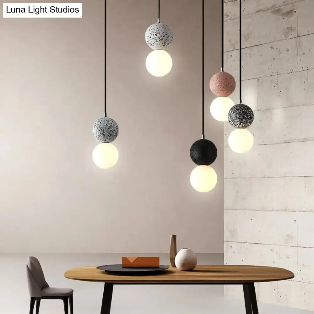 Minimalist Frosted Glass Pendant Light with Terrazzo Accent - Ideal for Dining Room