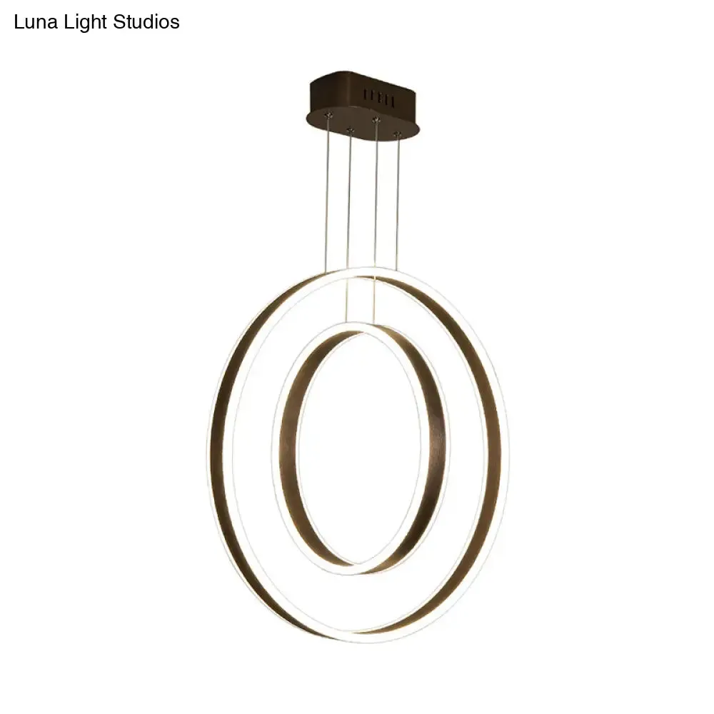 Minimalist LED Dual Hoop Pendant Light with Warm/White Down Lighting - Dark Coffee Aluminum