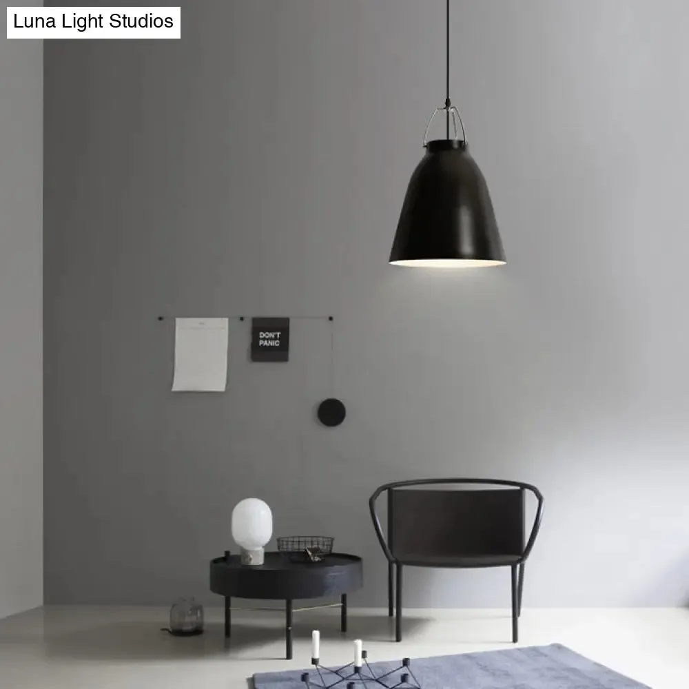 Minimalist Monochrome Pendant Light: Stylish 8/16 Inch Wide Aluminum Hanging Light with Bucket Shade for Kitchen