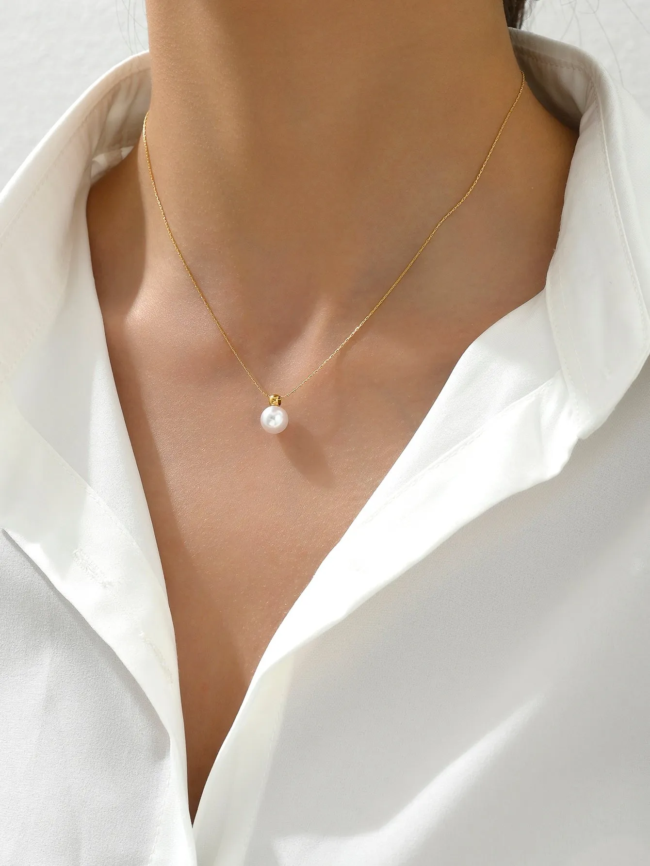 Minimalist Stainless Steel Faux Pearl Pendant Necklace Dainty Necklace Elegant