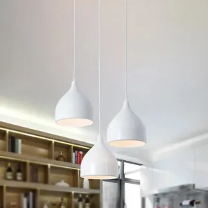 Modern 3-Light Bell Pendant in Black/White Metal with Round/Linear Canopy