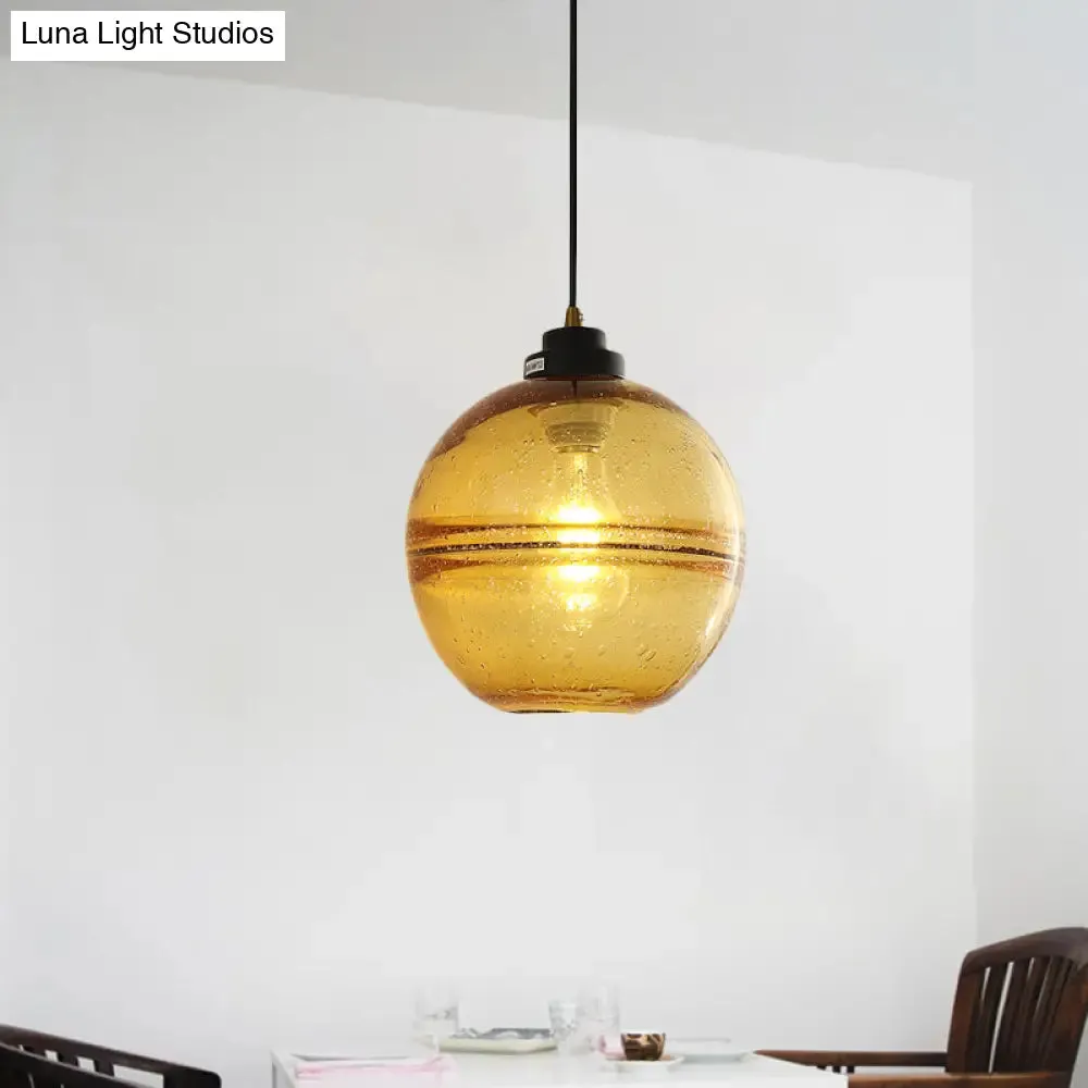 Modern Black Ball Pendant Light with Smoke Gray Bubble Glass - Single Head Suspension