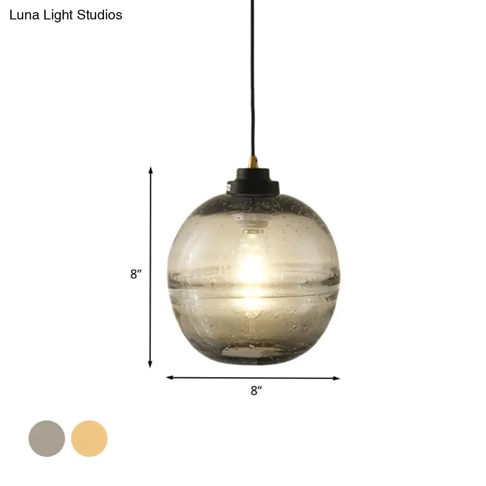 Modern Black Ball Pendant Light with Smoke Gray Bubble Glass - Single Head Suspension