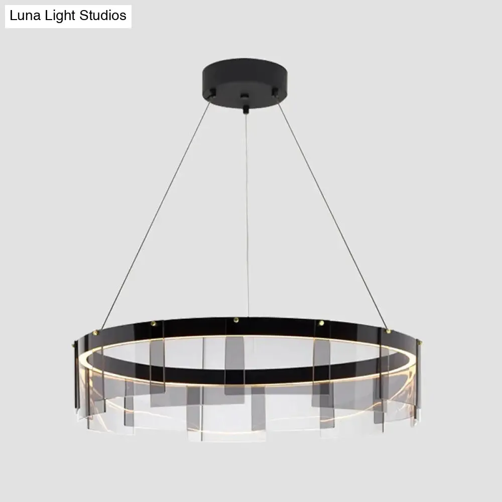 Modern Black Circle Pendant Light with Smoke Grey Glass and LED Technology