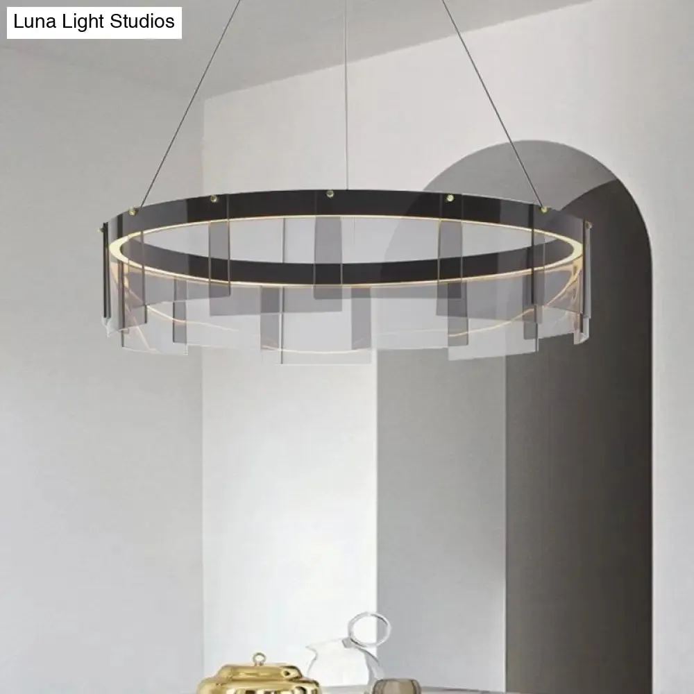 Modern Black Circle Pendant Light with Smoke Grey Glass and LED Technology