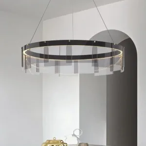 Modern Black Circle Pendant Light with Smoke Grey Glass and LED Technology