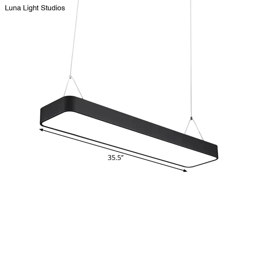 Modern Black Office LED Pendant Light with Acrylic Rectangle Shade, Adjustable Lengths - 23.5"/47"/71" L