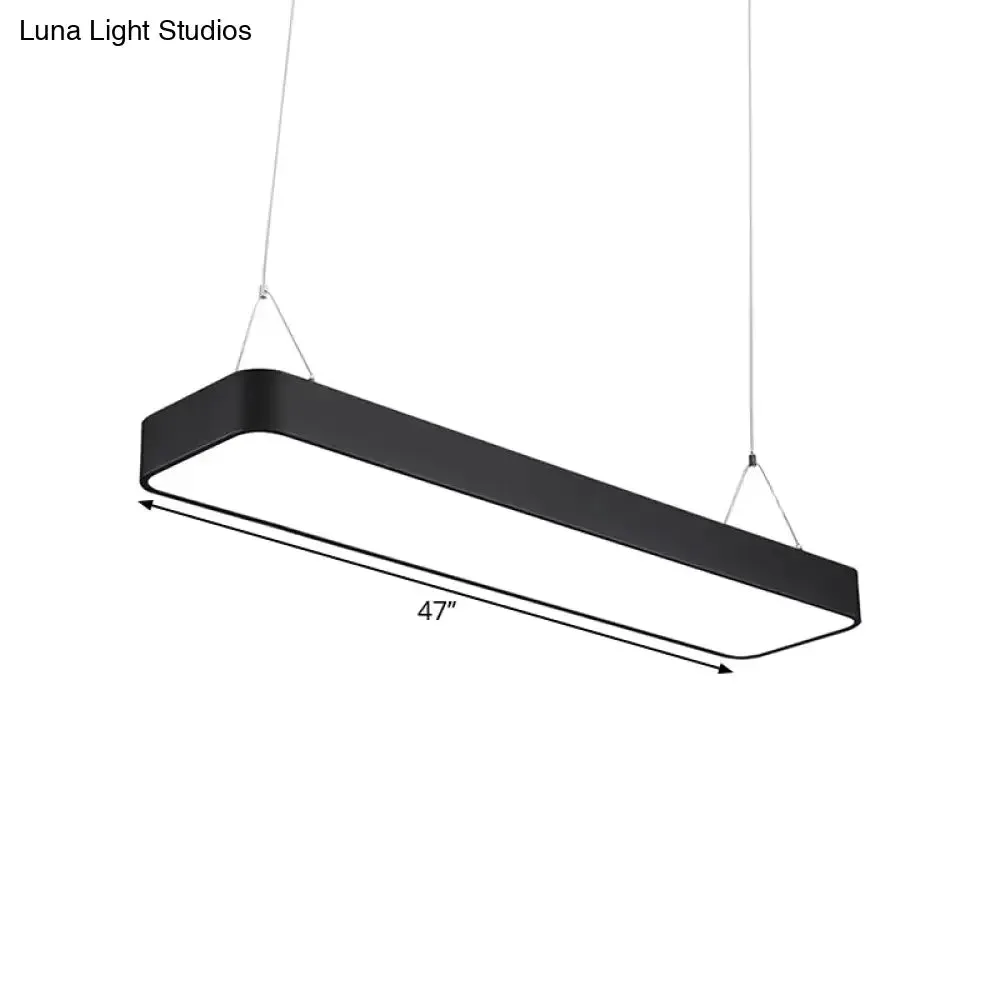 Modern Black Office LED Pendant Light with Acrylic Rectangle Shade, Adjustable Lengths - 23.5"/47"/71" L