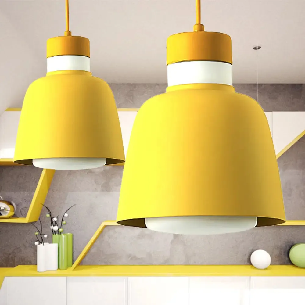 Modern Black/Pink/Yellow Bell Pendant Light - 1-Light Metal Hanging Lamp Kit