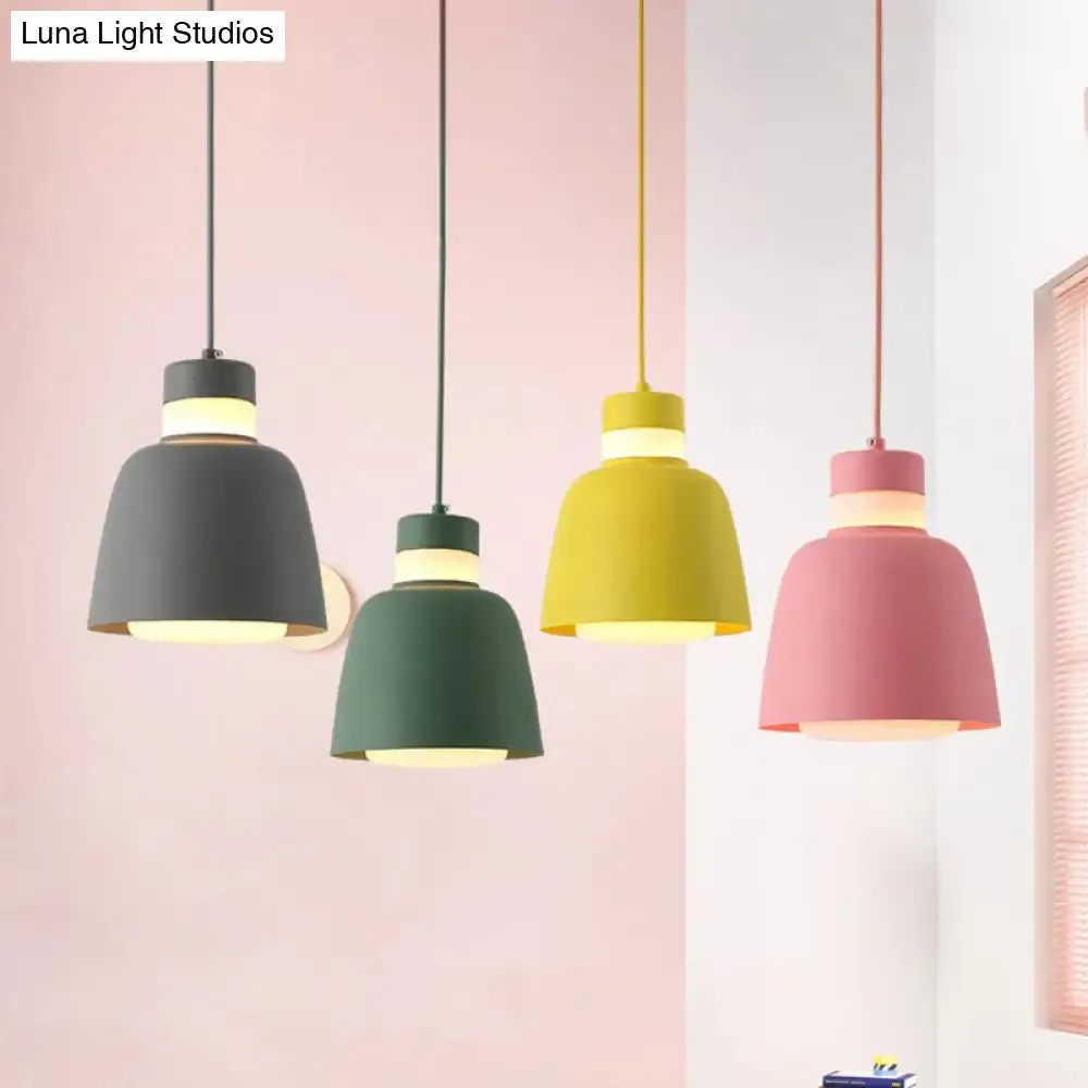 Modern Black/Pink/Yellow Bell Pendant Light - 1-Light Metal Hanging Lamp Kit