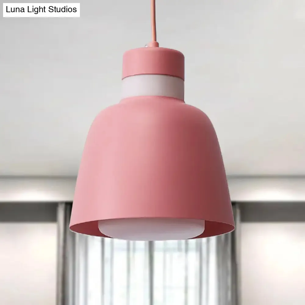 Modern Black/Pink/Yellow Bell Pendant Light - 1-Light Metal Hanging Lamp Kit