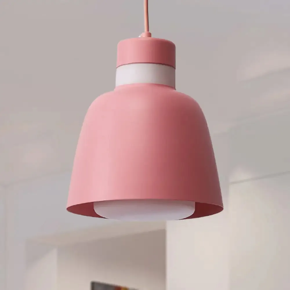 Modern Black/Pink/Yellow Bell Pendant Light - 1-Light Metal Hanging Lamp Kit