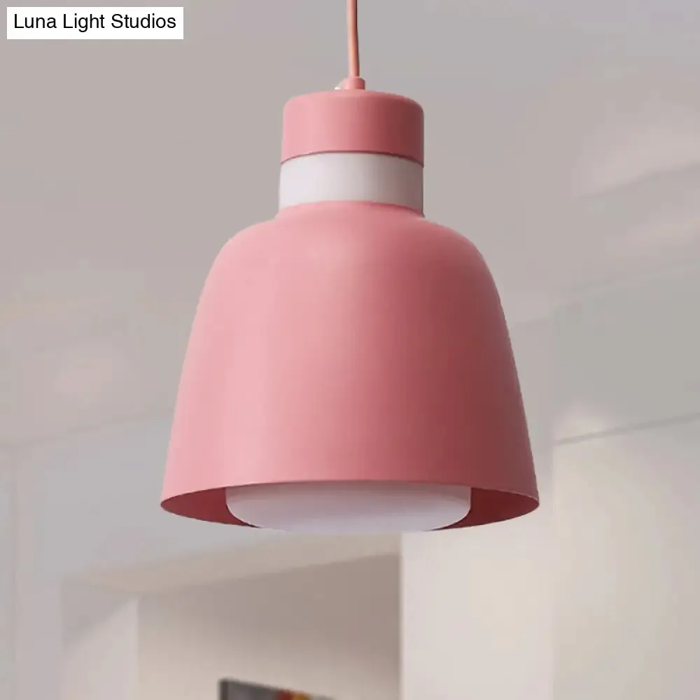 Modern Black/Pink/Yellow Bell Pendant Light - 1-Light Metal Hanging Lamp Kit