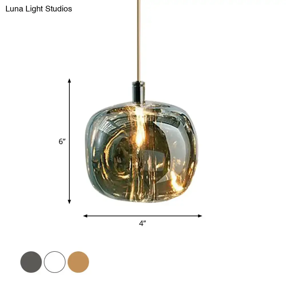 Modern Clear/Amber/Smoke Grey Glass 1 Head Pumpkin Shaped Hanging Light Kit - Brass Bedside Ceiling Suspension Lamp