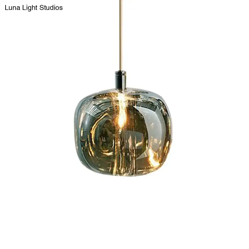 Modern Clear/Amber/Smoke Grey Glass 1 Head Pumpkin Shaped Hanging Light Kit - Brass Bedside Ceiling Suspension Lamp