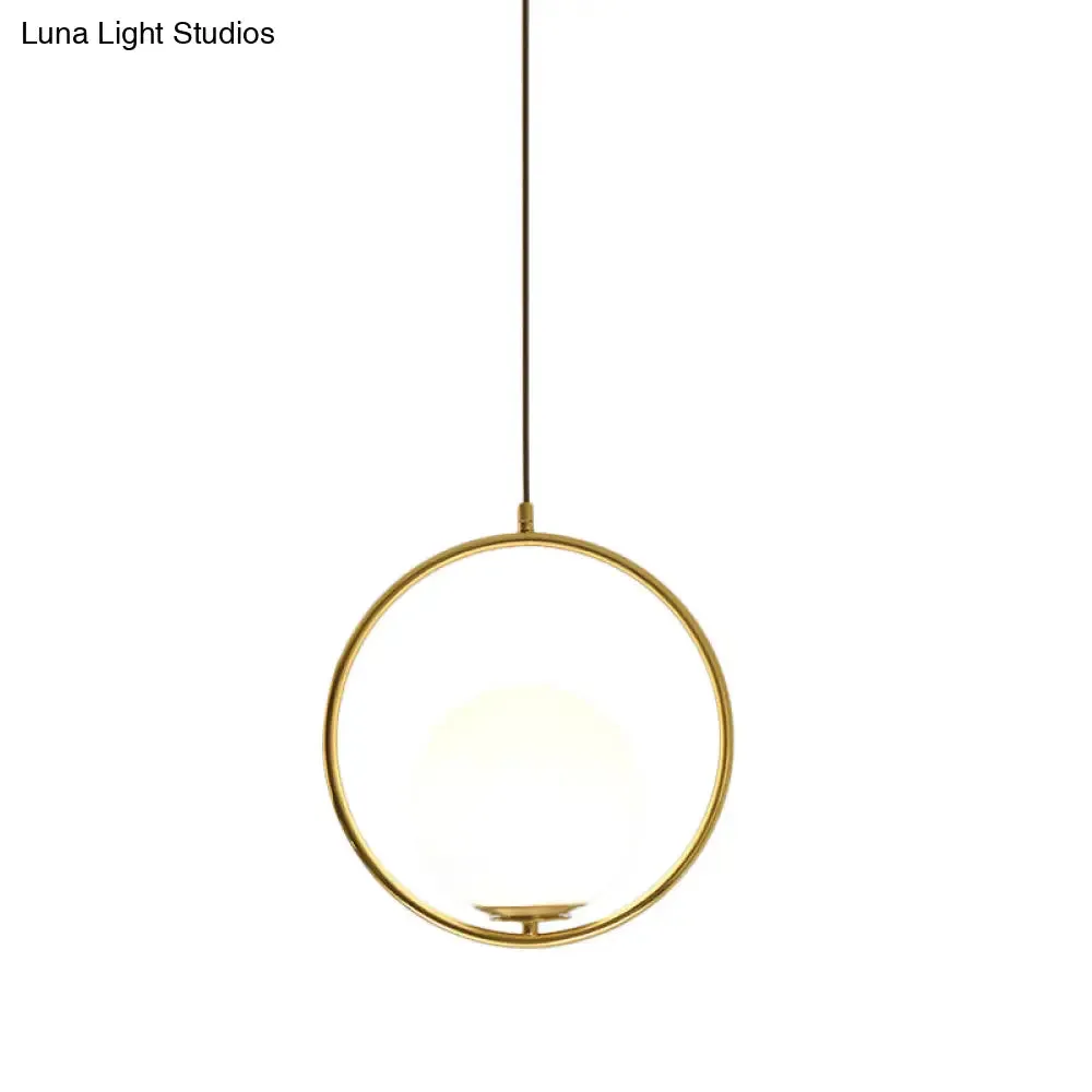 Modern Frosted Glass Ring Pendant Light in Black/Gold, Multiple Sizes