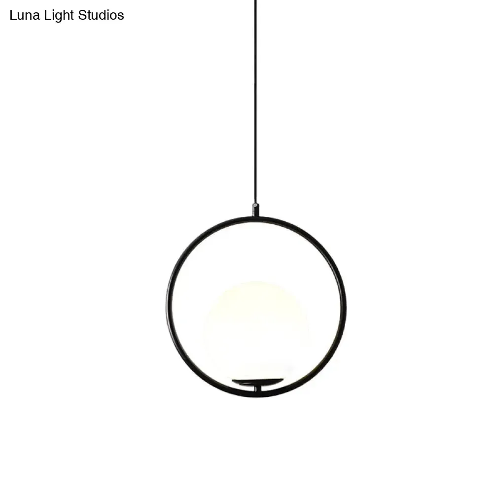 Modern Frosted Glass Ring Pendant Light in Black/Gold, Multiple Sizes