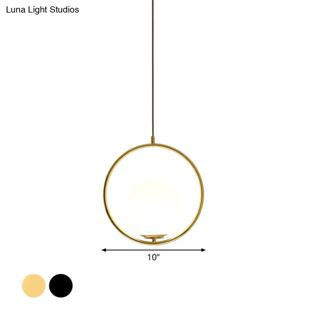 Modern Frosted Glass Ring Pendant Light in Black/Gold, Multiple Sizes