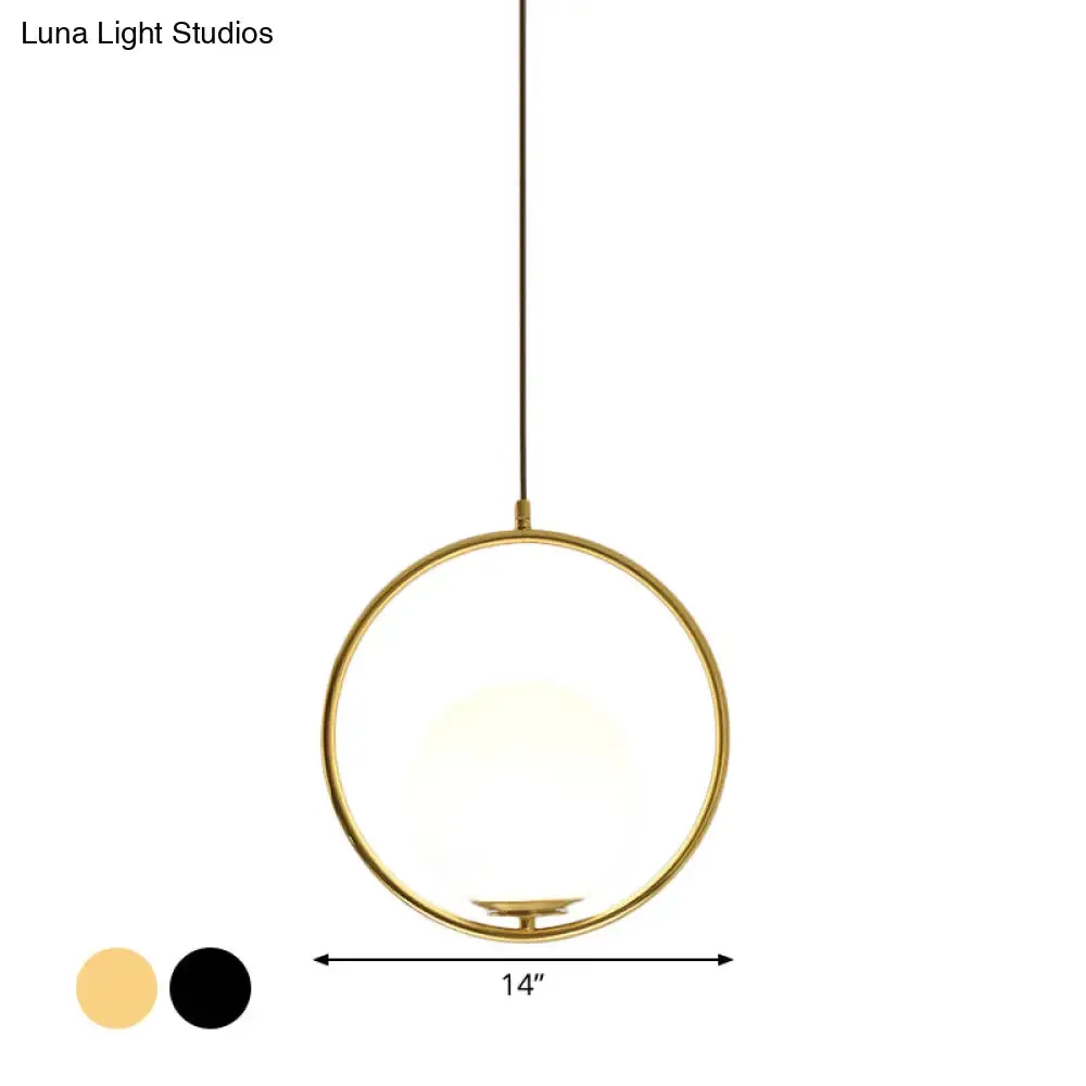 Modern Frosted Glass Ring Pendant Light in Black/Gold, Multiple Sizes