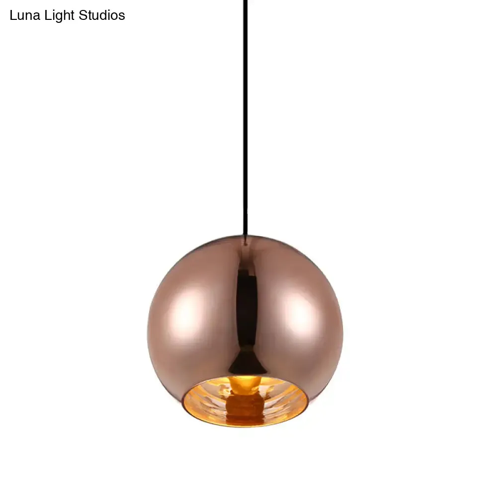 Modern Glass Sphere Pendant Lamp - 1 Light, Silver/Copper Finish, 6"/8"/10" Diameter