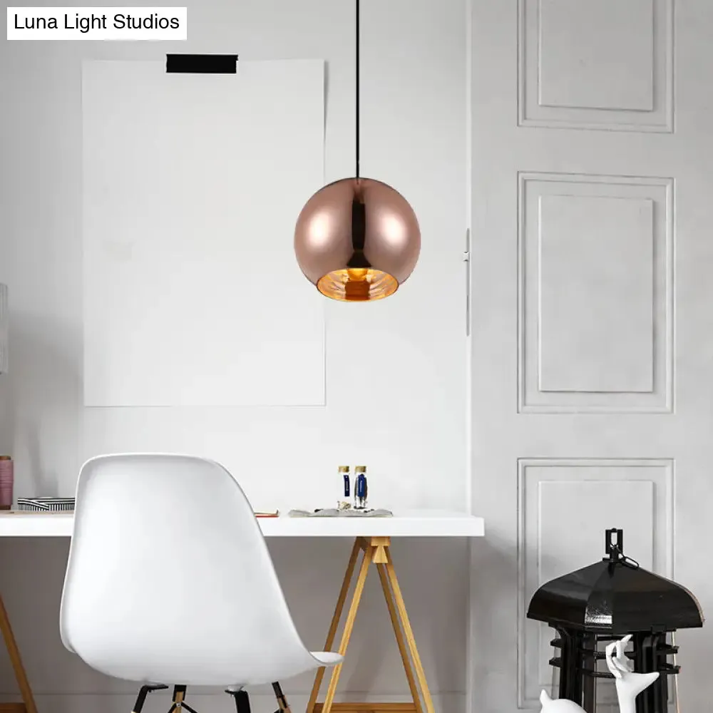 Modern Glass Sphere Pendant Lamp - 1 Light, Silver/Copper Finish, 6"/8"/10" Diameter