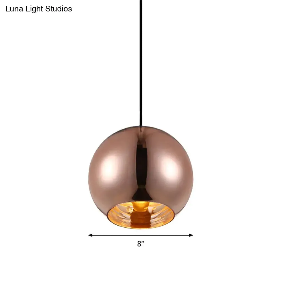 Modern Glass Sphere Pendant Lamp - 1 Light, Silver/Copper Finish, 6"/8"/10" Diameter