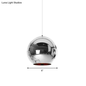 Modern Glass Sphere Pendant Lamp - 1 Light, Silver/Copper Finish, 6"/8"/10" Diameter