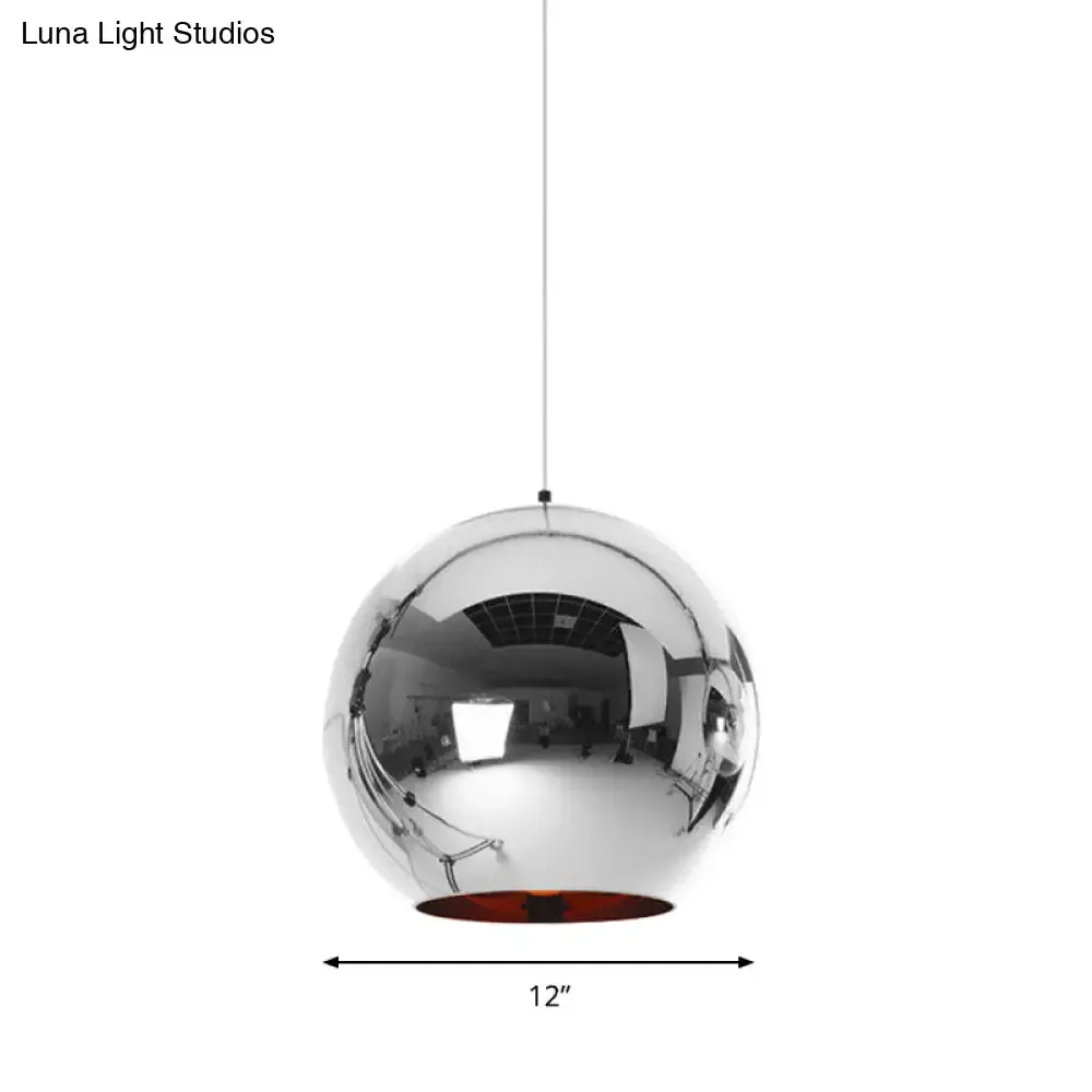 Modern Glass Sphere Pendant Lamp - 1 Light, Silver/Copper Finish, 6"/8"/10" Diameter