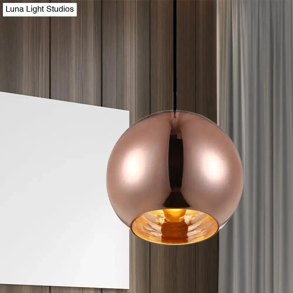 Modern Glass Sphere Pendant Lamp - 1 Light, Silver/Copper Finish, 6"/8"/10" Diameter