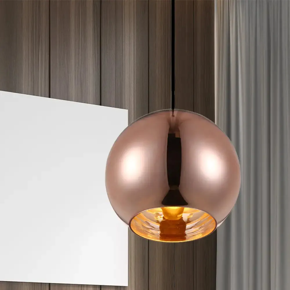 Modern Glass Sphere Pendant Lamp - 1 Light, Silver/Copper Finish, 6"/8"/10" Diameter