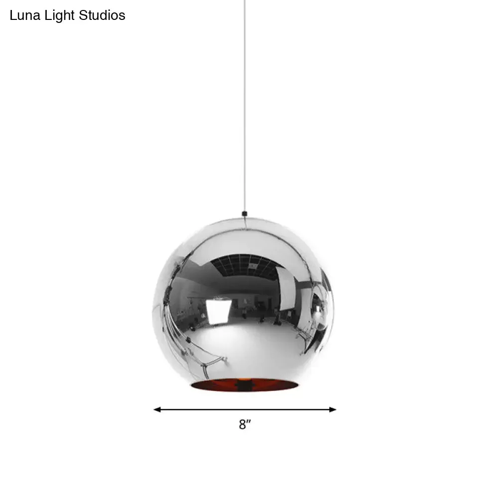 Modern Glass Sphere Pendant Lamp - 1 Light, Silver/Copper Finish, 6"/8"/10" Diameter