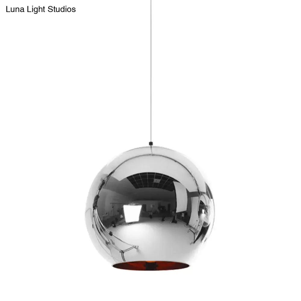 Modern Glass Sphere Pendant Lamp - 1 Light, Silver/Copper Finish, 6"/8"/10" Diameter