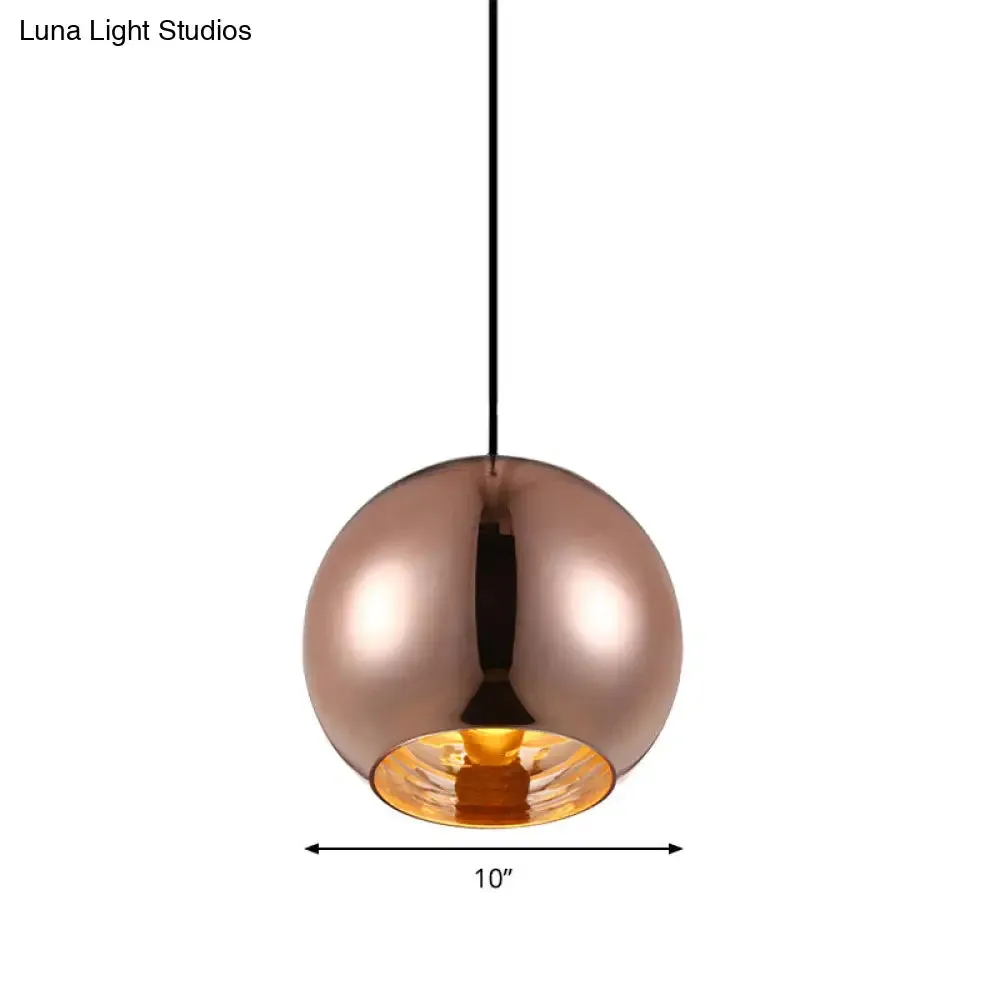 Modern Glass Sphere Pendant Lamp - 1 Light, Silver/Copper Finish, 6"/8"/10" Diameter