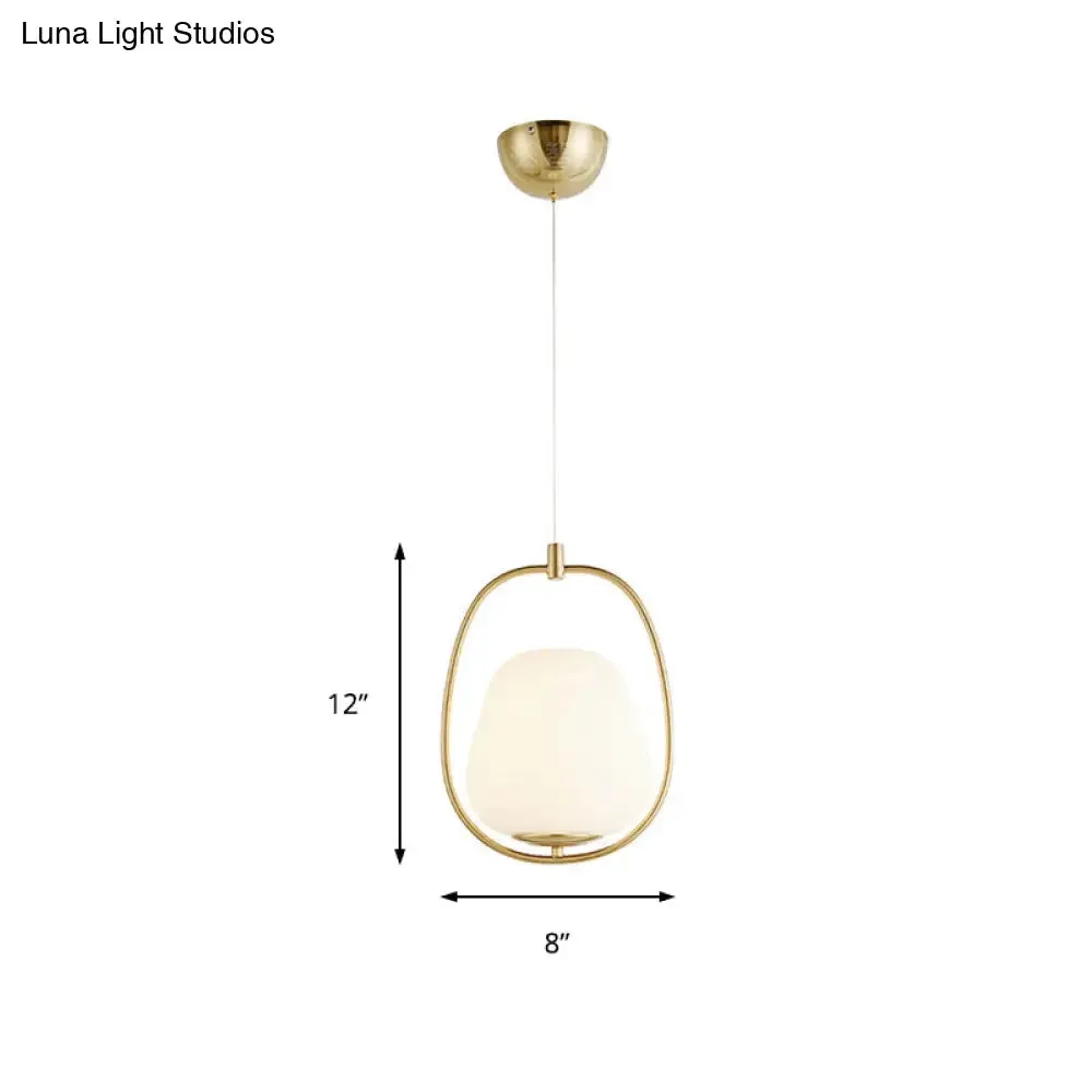 Modern Gold Iron Ring Pendant Lamp with White Glass - Oval Dining Room Fixture