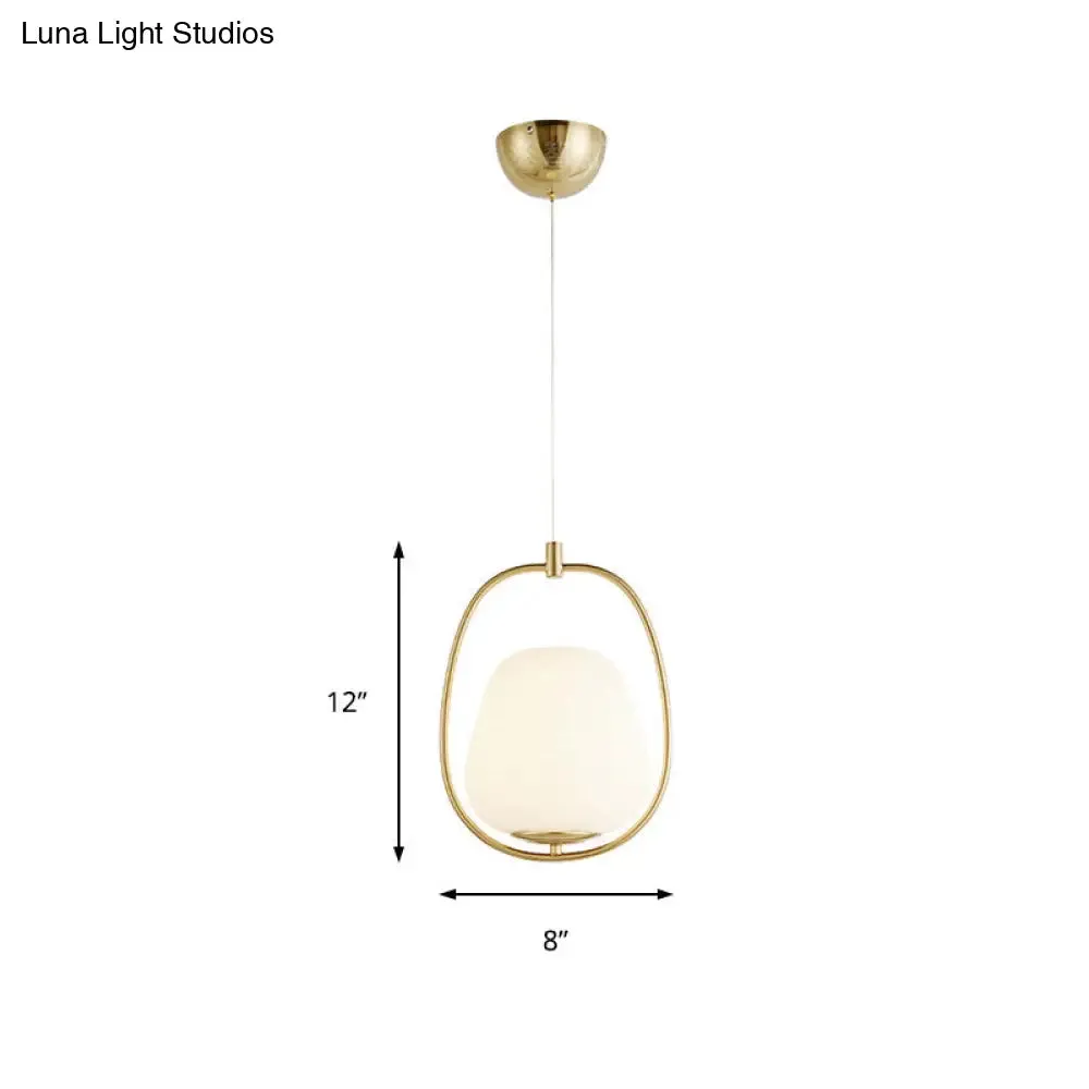 Modern Gold Iron Ring Pendant Lamp with White Glass - Oval Dining Room Fixture