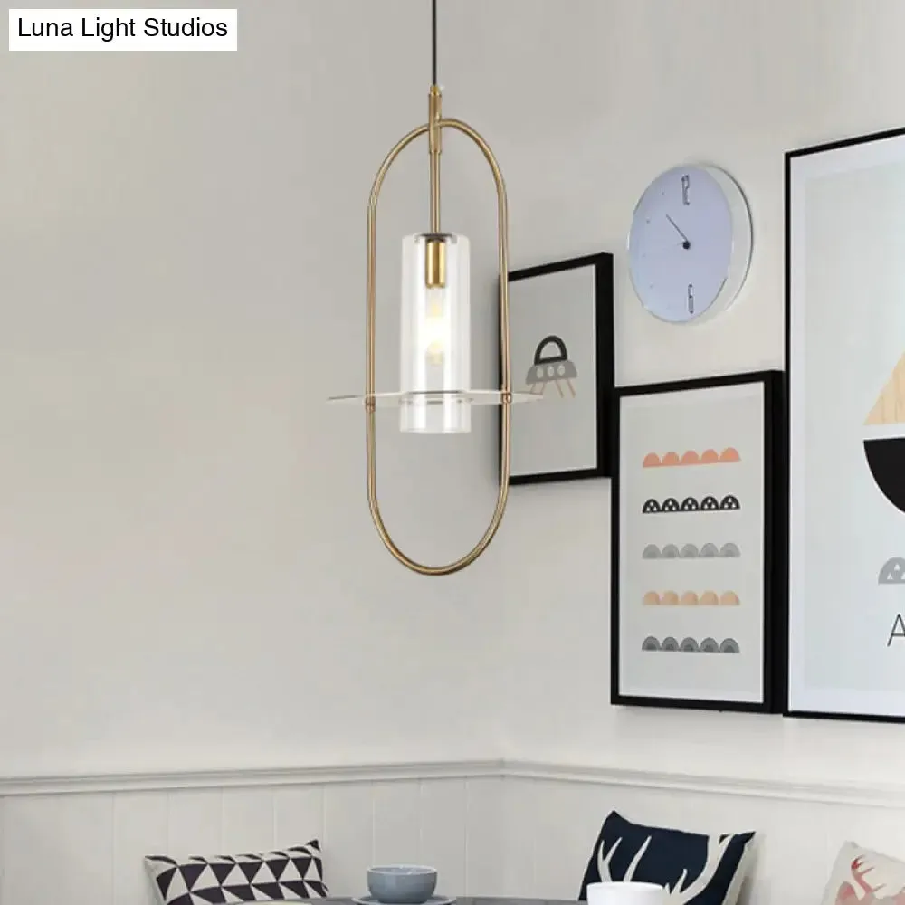 Modern Gold Metal Cylinder Hanging Light Fixture - 1 Light Ceiling Pendant for Living Room