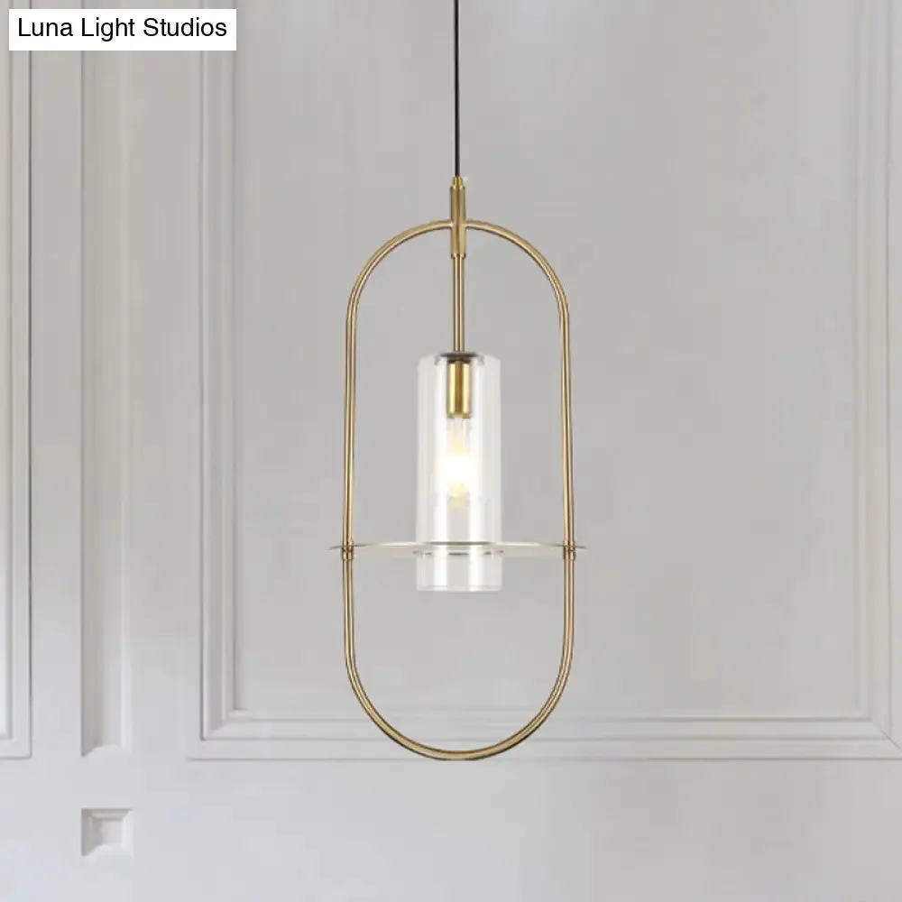 Modern Gold Metal Cylinder Hanging Light Fixture - 1 Light Ceiling Pendant for Living Room